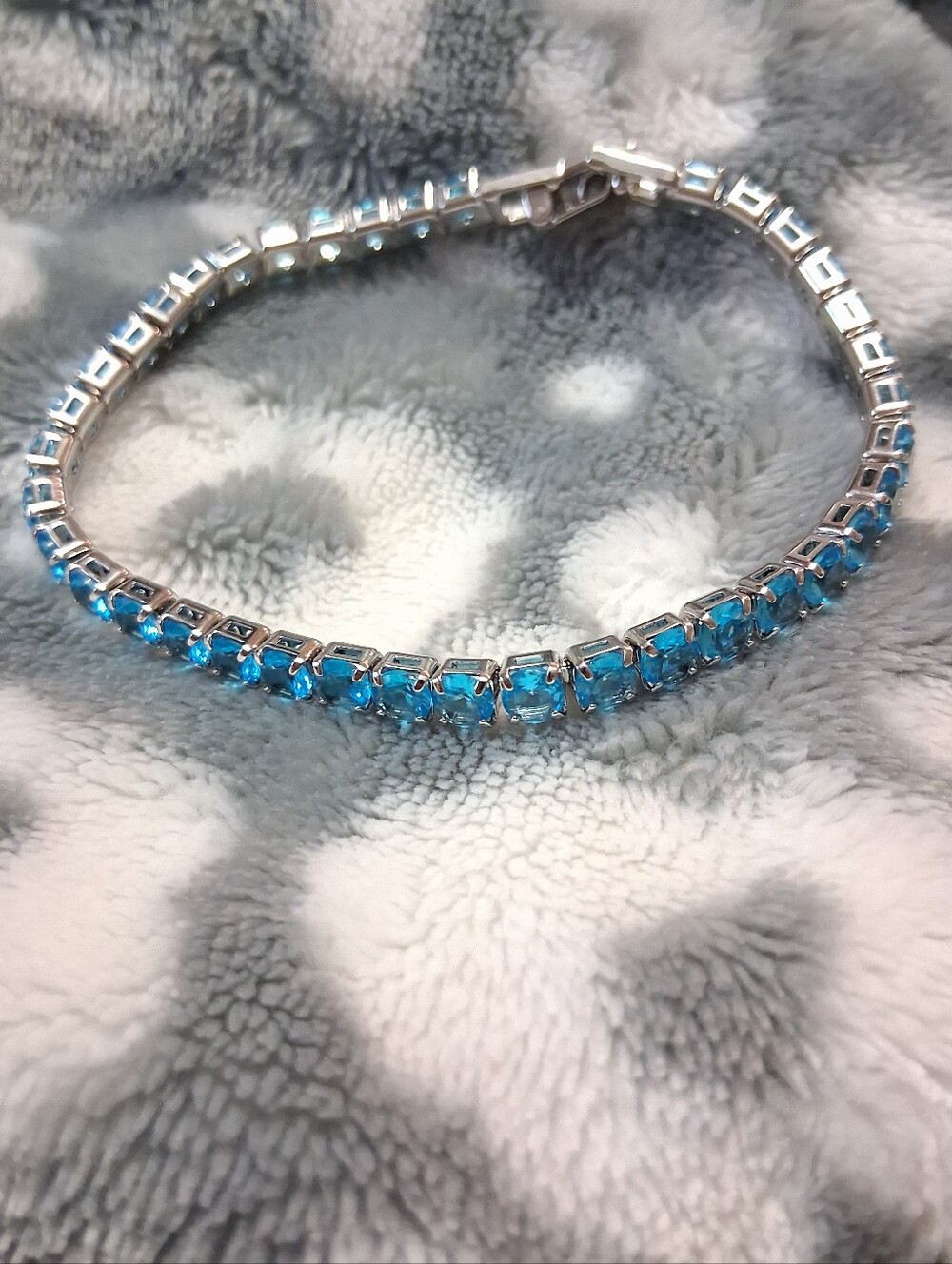 Silver Tennis Bracelet with Blue CZ Stones